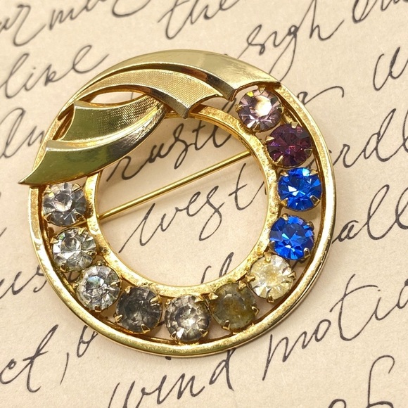 CATAMORE 1/20 12K Gold Filled 1960's Circle Brooch Mother's Rhinestone VTG Pin - Picture 8 of 9